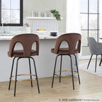 Ava Upholstered 26" Fixed-Height Counter Stool - Set of 2 - Black Metal, Espresso Velvet, Gold Metal