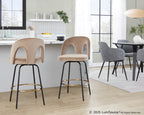 Ava Upholstered 26" Fixed-Height Counter Stool - Set of 2 - Black Metal, Taupe Velvet, Gold Metal