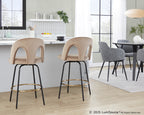 Ava Upholstered 26" Fixed-Height Counter Stool - Set of 2 - Black Metal, Taupe Velvet, Gold Metal