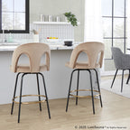 Ava Upholstered 26" Fixed-Height Counter Stool - Set of 2 - Black Metal, Taupe Velvet, Gold Metal