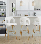 Ava Upholstered 30" Fixed-Height Barstool - Set of 2 - Gold Metal, Snow White Fabric