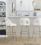 Ava Upholstered 30" Fixed-Height Barstool - Set of 2 - Gold Metal, Snow White Fabric