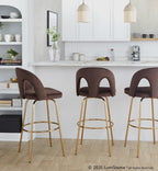 Ava Upholstered 30" Fixed-Height Barstool - Set of 2 - Gold Metal, Espresso Velvet