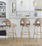Ava Upholstered 30" Fixed-Height Barstool - Set of 2 - Gold Metal, Taupe Velvet