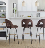 Ava Upholstered 30" Fixed-Height Barstool - Set of 2 - Black Metal, Espresso Velvet, Gold Metal