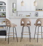Ava Upholstered 30" Fixed-Height Barstool - Set of 2 - Black Metal, Taupe Velvet, Gold Metal