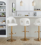 Ava Upholstered Adjustable Barstool - Set of 2 - Gold Metal, Snow White Fabric
