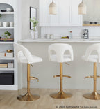 Ava Upholstered Adjustable Barstool - Set of 2 - Gold Metal, Snow White Fabric
