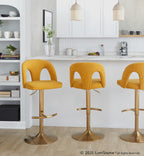 Ava Upholstered Adjustable Barstool - Set of 2 - Gold Metal, Yellow Fabric