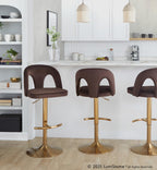 Ava Upholstered Adjustable Barstool - Set of 2 - Gold Metal, Espresso Velvet