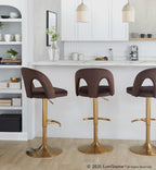 Ava Upholstered Adjustable Barstool - Set of 2 - Gold Metal, Espresso Velvet