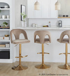 Ava Upholstered Adjustable Barstool - Set of 2 - Gold Metal, Taupe Velvet