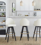 Ahoy Upholstered 30" Fixed-Height Barstool - Set of 2 - Black Wood, Cream Fabric, Gold Metal
