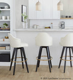 Ahoy Upholstered 30" Fixed-Height Barstool - Set of 2 - Black Wood, Cream Fabric, Gold Metal