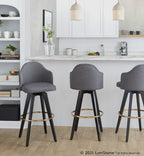 Ahoy Upholstered 30" Fixed-Height Barstool - Set of 2 - Black Wood, Grey Fabric, Gold Metal