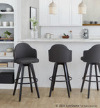 Ahoy Upholstered 30" Fixed-Height Barstool - Set of 2 - Black Wood, Charcoal Fabric, Black Metal