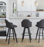 Ahoy Upholstered 30" Fixed-Height Barstool - Set of 2 - Black Wood, Charcoal Fabric, Black Metal