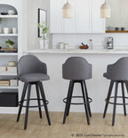 Ahoy Upholstered 30" Fixed-Height Barstool - Set of 2 - Black Wood, Grey Fabric, Black Metal