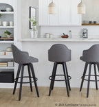 Ahoy Upholstered 30" Fixed-Height Barstool - Set of 2 - Black Wood, Grey Fabric, Black Metal