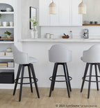 Ahoy Upholstered 30" Fixed-Height Barstool - Set of 2 - Black Wood, Light Grey Fabric, Black Metal