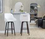 Hannah 30" Fixed-Height Barstool - Set of 2 - Walnut Glazed Wood, White PU, Gold Metal, Black Metal