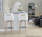 Hannah 30" Fixed-Height Barstool - Set of 2 - Whitewashed Wood, White PU, Gold Metal, Black Metal