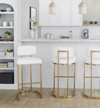 Mid-back Demi 30" Fixed-Height Barstool - Set of 2 - Gold Metal, White PU