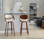 Pino 30" Fixed-Height Barstool - Set of 2 - Walnut Wood, Cream PU, Black Metal