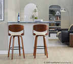 Pino 30" Fixed-Height Barstool - Set of 2 - Walnut Wood, Cream PU, Black Metal