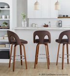Ava Upholstered 30" Fixed-Height Barstool - Set of 2 - Walnut Wood, Espresso Velvet, Chrome Metal