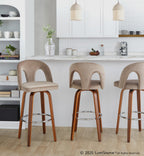 Ava Upholstered 30" Fixed-Height Barstool - Set of 2 - Walnut Wood, Taupe Velvet, Chrome Metal
