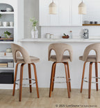 Ava Upholstered 30" Fixed-Height Barstool - Set of 2 - Walnut Wood, Taupe Velvet, Chrome Metal