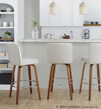 Henry 30" Fixed-Height Xl Barstool - Set of 2 - Walnut Wood, Beige Fabric, Chrome Metal