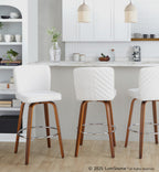 Henry 30" Fixed-Height Xl Barstool - Set of 2 - Walnut Wood, White Fabric, Chrome Metal