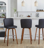 Henry 30" Fixed-Height Xl Barstool - Set of 2 - Walnut Wood, Black PU, Chrome Metal