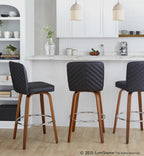 Henry 30" Fixed-Height Xl Barstool - Set of 2 - Walnut Wood, Black PU, Chrome Metal