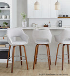 Mustang 30" Fixed-Height Xl Barstool - Set of 2 - Walnut Wood, Grey Fabric, Chrome Metal