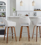 Mustang 30" Fixed-Height Xl Barstool - Set of 2 - Walnut Wood, Grey Fabric, Chrome Metal