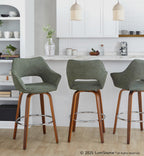 Mustang 30" Fixed-Height Xl Barstool - Set of 2 - Walnut Wood, Green Fabric, Chrome Metal