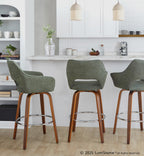 Mustang 30" Fixed-Height Xl Barstool - Set of 2 - Walnut Wood, Green Fabric, Chrome Metal