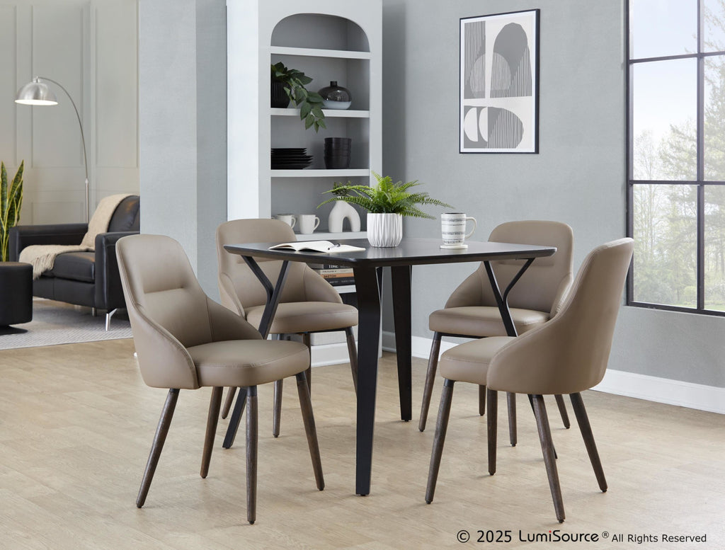York Upholstered Chair - Set of 2 - Dark Walnut Wood, Brown PU