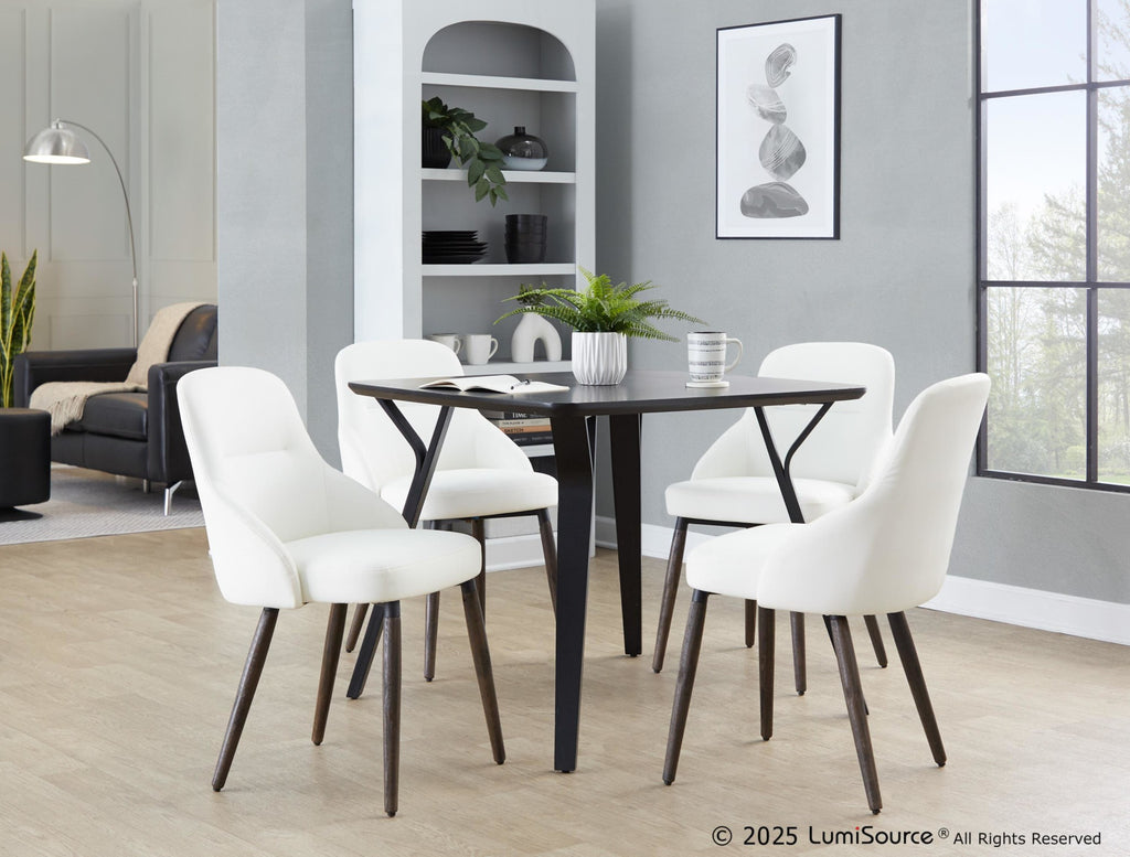 York Upholstered Chair - Set of 2 - Dark Walnut Wood, White PU