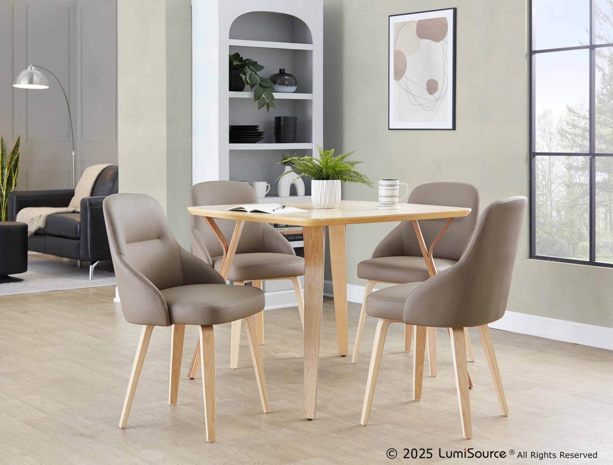 York Upholstered Chair - Set of 2 - Natural Wood, Brown PU