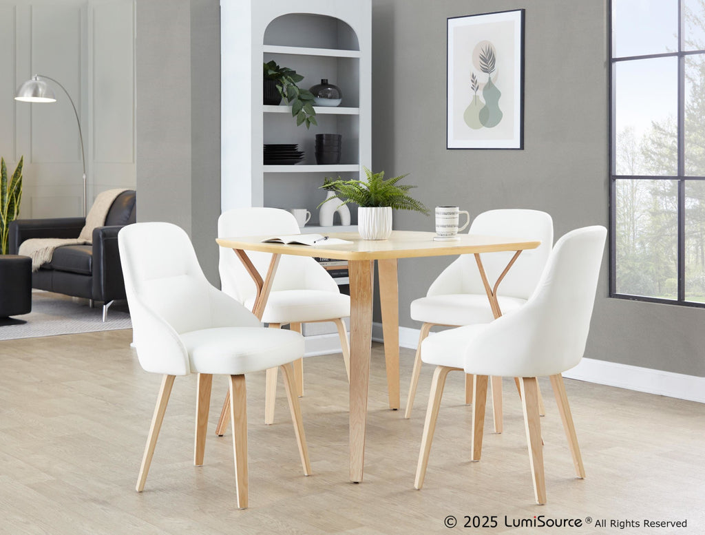York Upholstered Chair - Set of 2 - Natural Wood, White PU