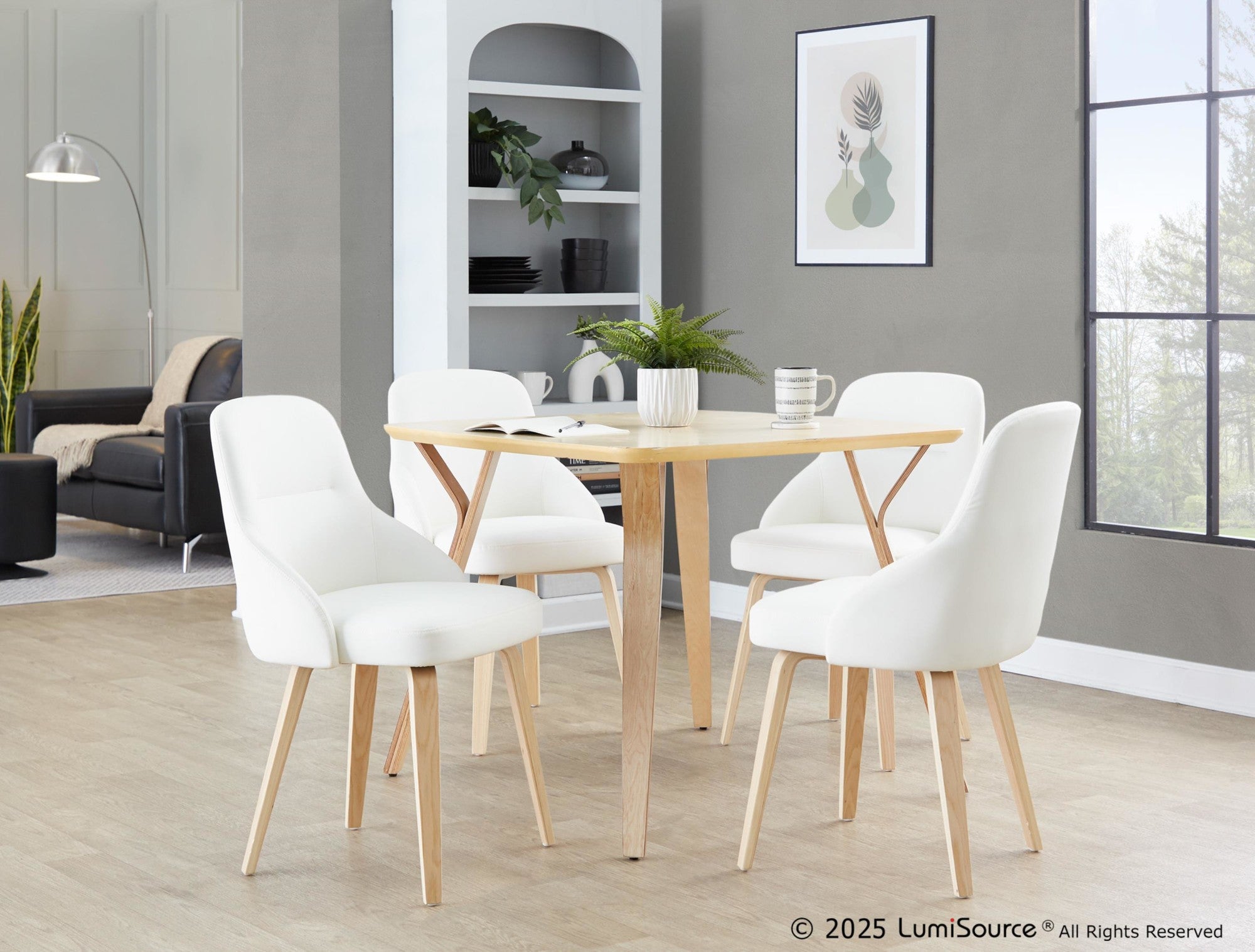 York Upholstered Chair - Set of 2 - Natural Wood, White PU