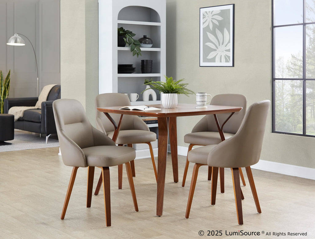 York Upholstered Chair - Set of 2 - Walnut Wood, Brown PU