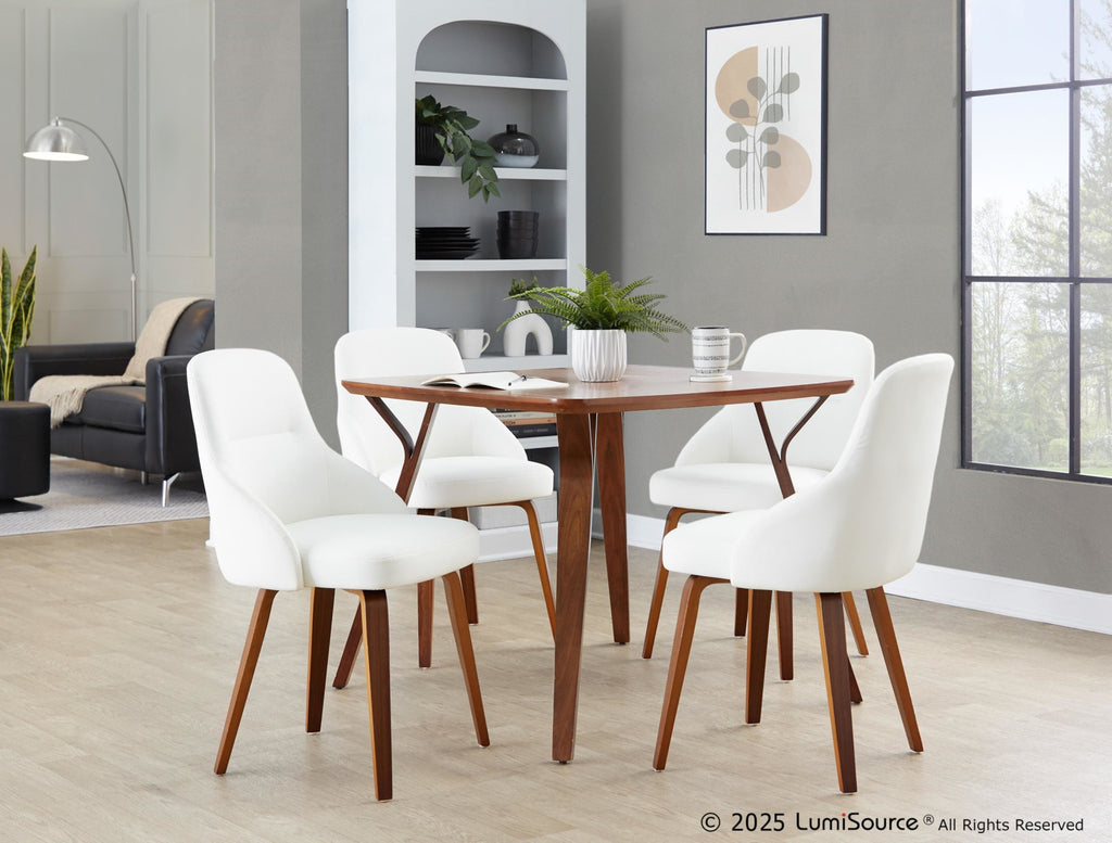 York Upholstered Chair - Set of 2 - Walnut Wood, White PU