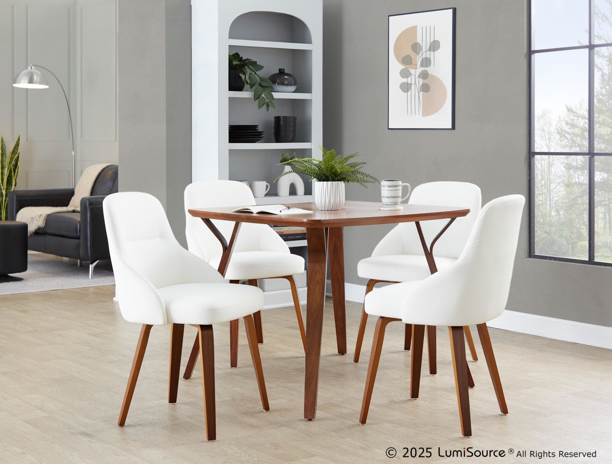 York Upholstered Chair - Set of 2 - Walnut Wood, White PU
