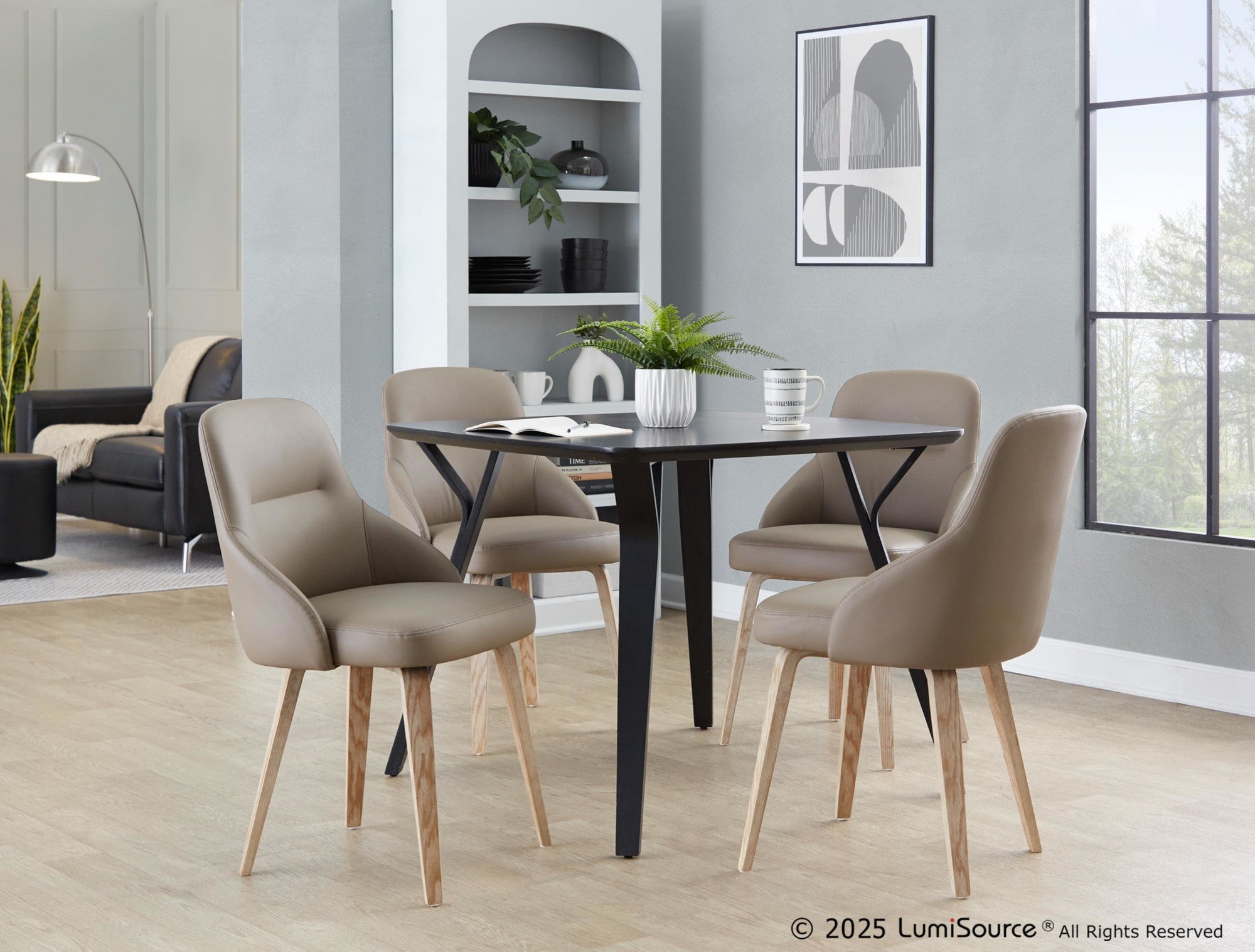 York Upholstered Chair - Set of 2 - Whitewashed Wood, Brown PU