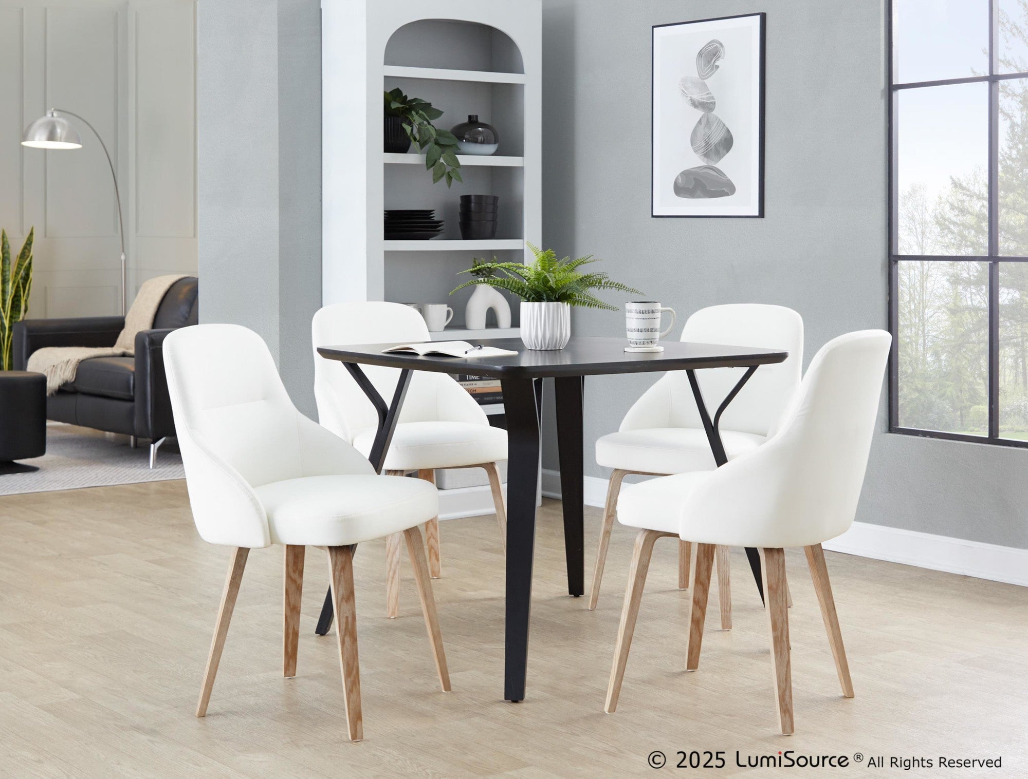 York Upholstered Chair - Set of 2 - Whitewashed Wood, White PU